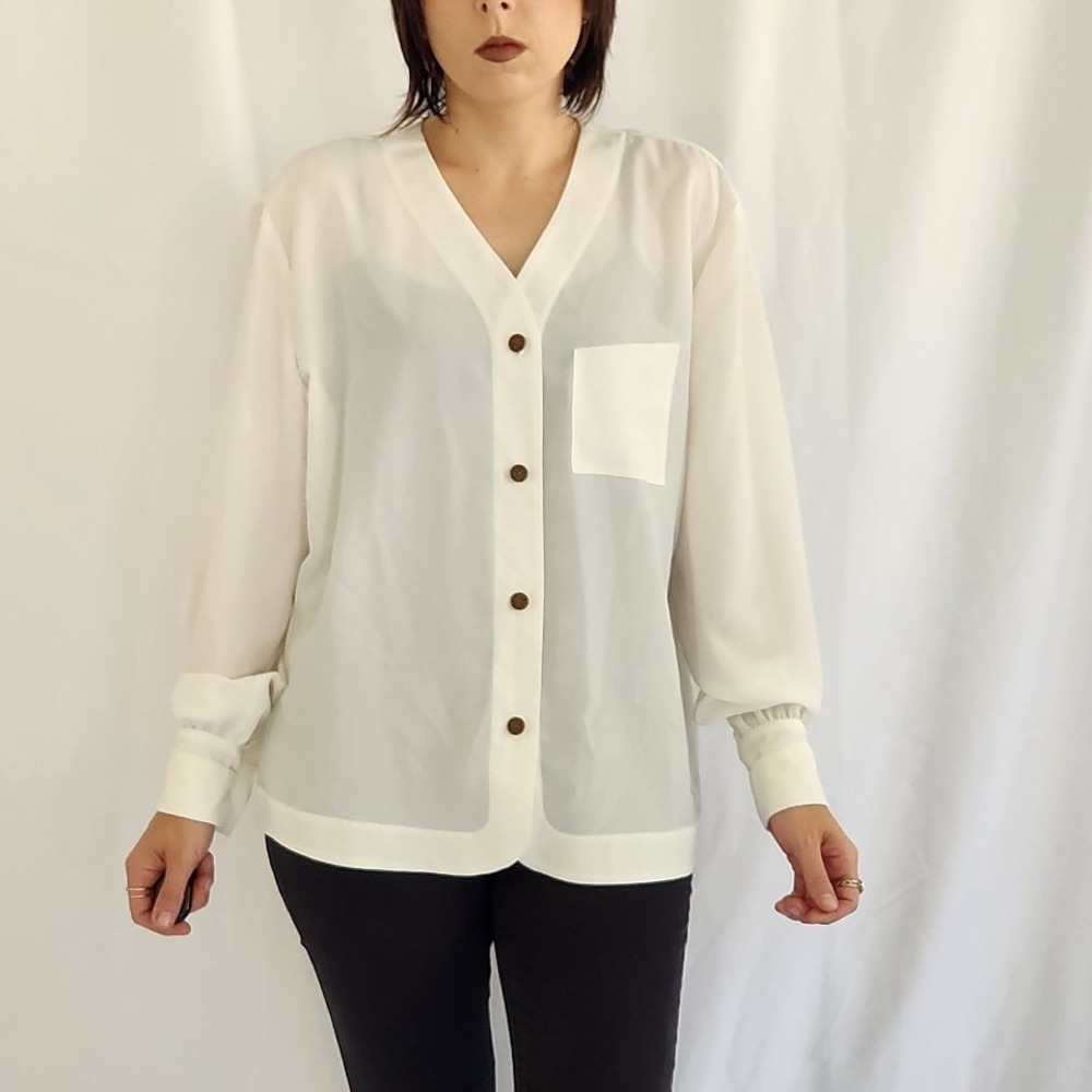 90s White Button‎ Down Blouse